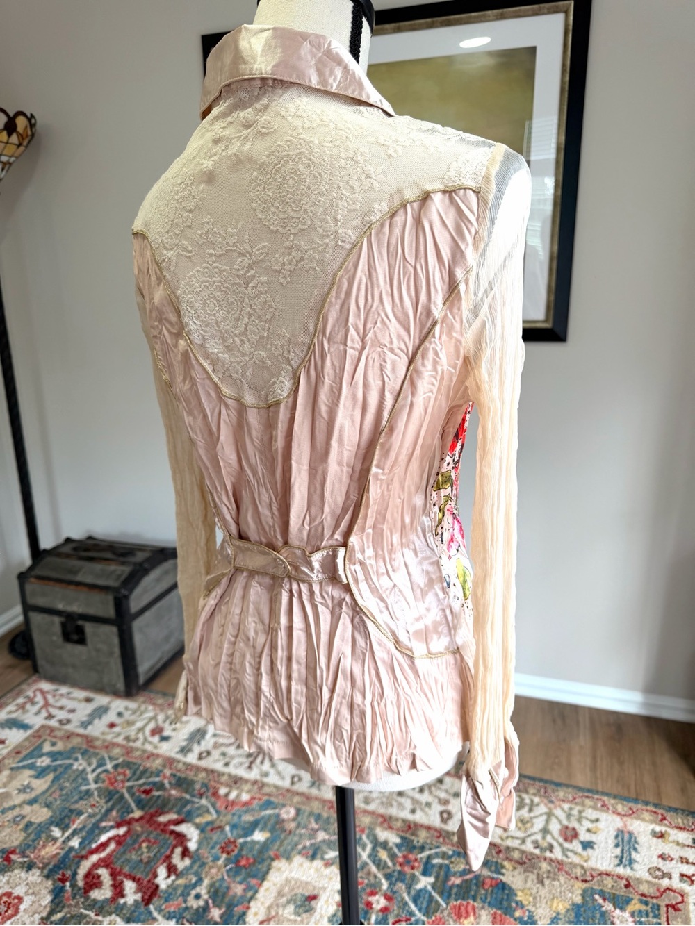 Alberto Makali Silk Blend Floral Lace Boho Button Blouse Top M - Picture 5 of 13
